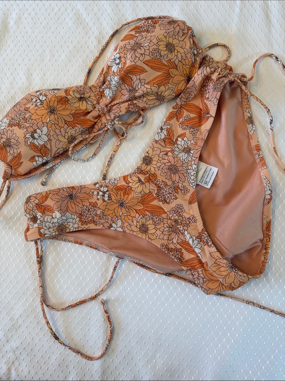 J. Crew Floral Peach and White Tie Bikini